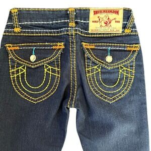 TRUE RELIGION Vintage Y2K Super T Flap Jeans Made in USA Crystal Rivets Size 26